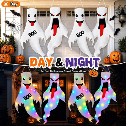 2-Pack Light-Up Halloween Ghost Decorations with LED Lights for Yard & Porch