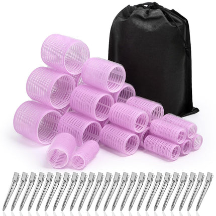 48PCS Hair Rollers Set, 24 Curlers & 24 Clips, Jumbo to Small Sizes for All Hair Lengths, Purple