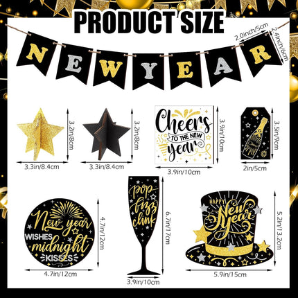 14 PCS Happy New Year Tiered Tray Decor 2026 Rustic Star & Hat Decorations