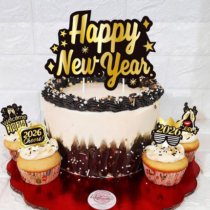 Happy New Year 2026 Cupcake Toppers – 73-Pc Black & Gold Party Supplies