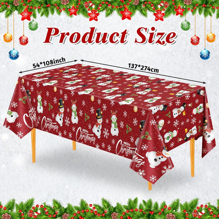 3-Piece Snowman Tablecloth Set 54 x 108 Inch Plastic Christmas Table Covers Rectangles