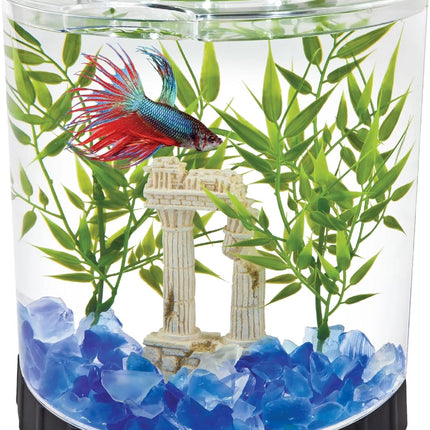 1.1 Gallon Half Moon Fish Tank Kit with LED Light, Acrylic Betta Aquarium for Beginners
