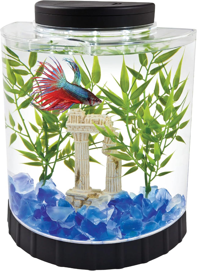 1.1 Gallon Half Moon Fish Tank Kit with LED Light, Acrylic Betta Aquarium for Beginners