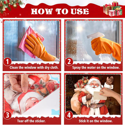 174 PCS Christmas Window Clings Decorations Santa Tree Snowflake Stickers