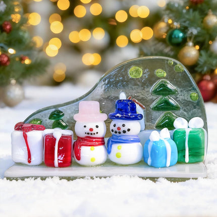 Christmas Snowman Figurine | Handmade Blown Glass Ornament with Gift Box