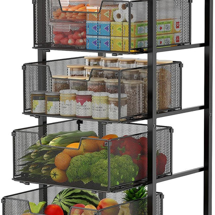 4-Tier Kitchen Rolling Storage Cart with Wooden Top, 4 Pull-Out Drawers and Lockable Wheels