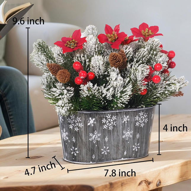Christmas Centerpiece Decoration – Artificial Norfolk Pine with Poinsettias