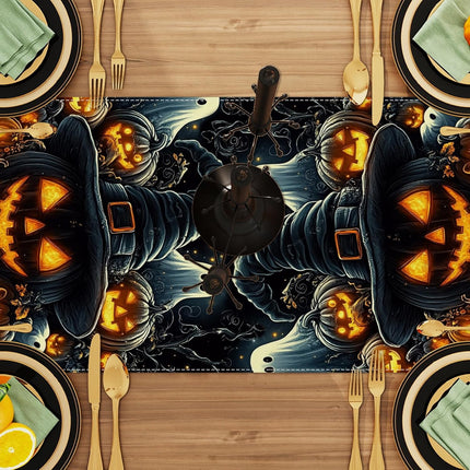 Halloween Pumpkin Table Runner 13x72in, Polyester Dining Table Decor for Home