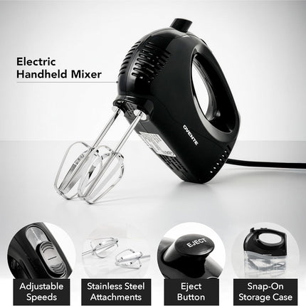Electric Hand Mixer – 5 Speeds, 150W, Snap-On Storage Case, Black HM151B