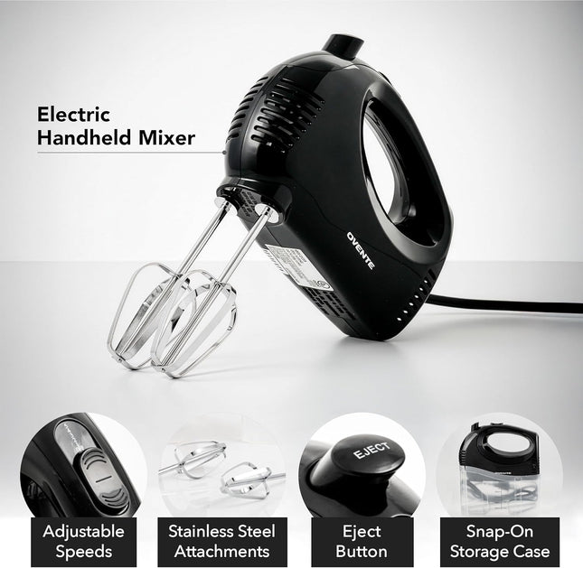 Electric Hand Mixer – 5 Speeds, 150W, Snap-On Storage Case, Black HM151B
