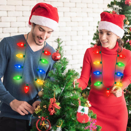 2 Pack Christmas Light Necklaces – 9 LED Bulbs, 3 Flash Modes for Xmas Party