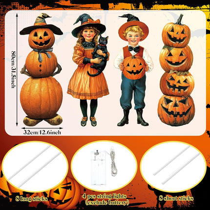 4-Pack Fall Halloween Pumpkin Yard Signs with Stakes, Waterproof Lawn Garden Decor