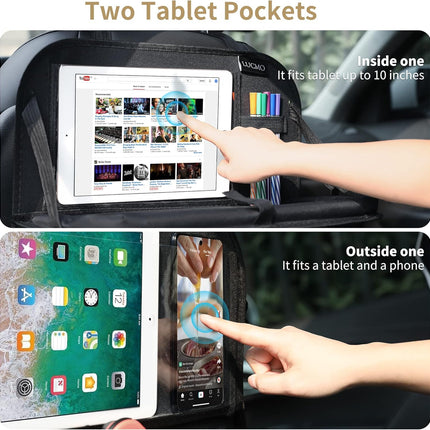 Car Backseat Organizer with Tablet Holder, Foldable Tray & Storage Pockets