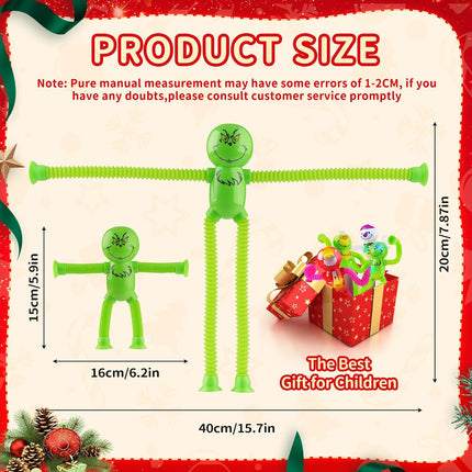 4PCS Christmas Pop Tubes – Sensory Fidget Toys for Kids with Suction Cup Shapes