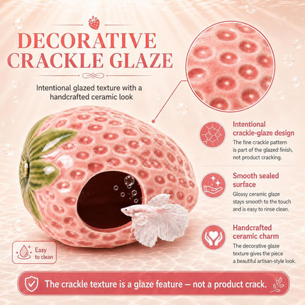 10PCS Aquarium Decorations, Pink Ceramic Strawberry Cave, Artificial Plants & Fish Hideout