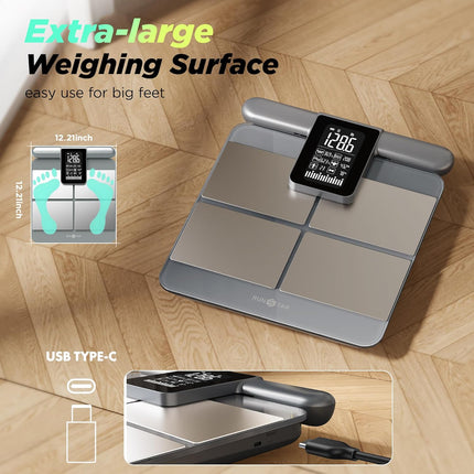 Smart Body Scale with 8 Electrodes, BMI, Large Display, Silver Finish