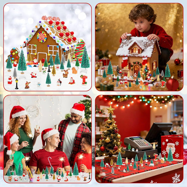 35 PCS Mini Christmas Figurines Trees Snowman Santa Claus Xmas Village Decor