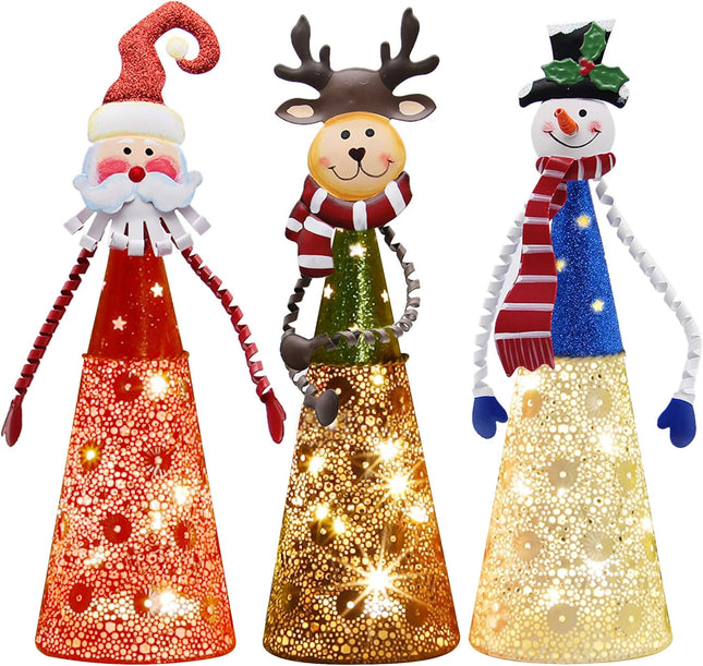 3PCS Indoor LED Christmas Decorations Santa, Snowman & Reindeer Figures