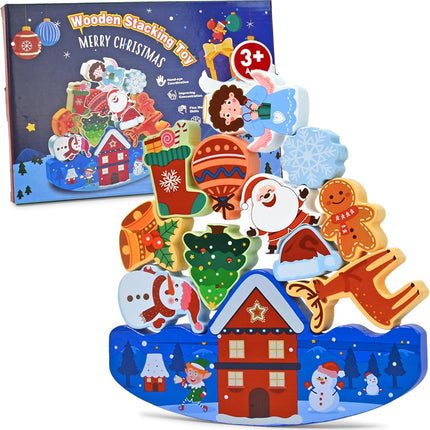 Christmas Wooden Stacking Toys – 12-Piece Holiday Playset for Toddlers & Kids