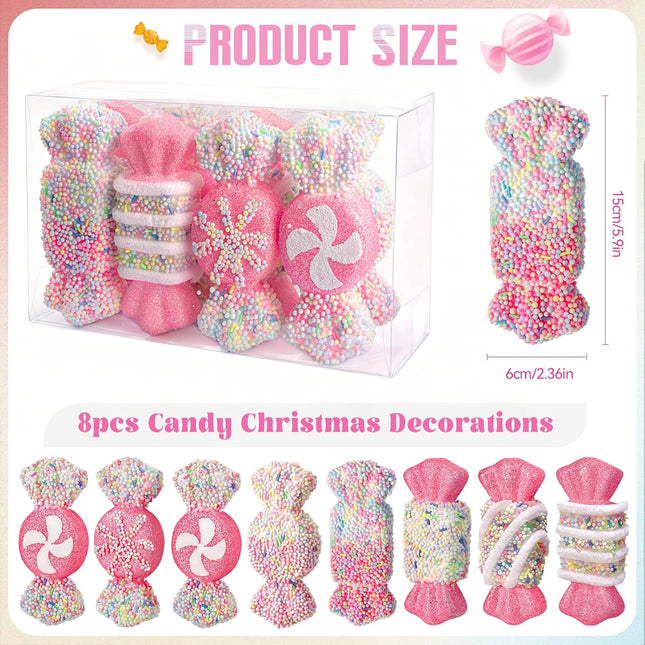 8PCS Christmas Candy Baubles Decorations for Tree Wreath Gifts and Parties