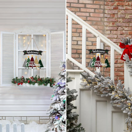 Merry Christmas Wreath Hanging Sign – Wooden Welcome Sign for Front Door