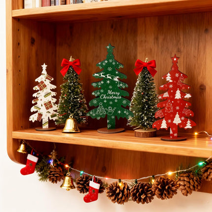 3PCS Wooden Christmas Tree Tabletop Decor for Home Shelf Mantel