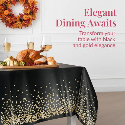 4 Pack Black & Gold Tablecloths 54x108 – Disposable Party Table Covers