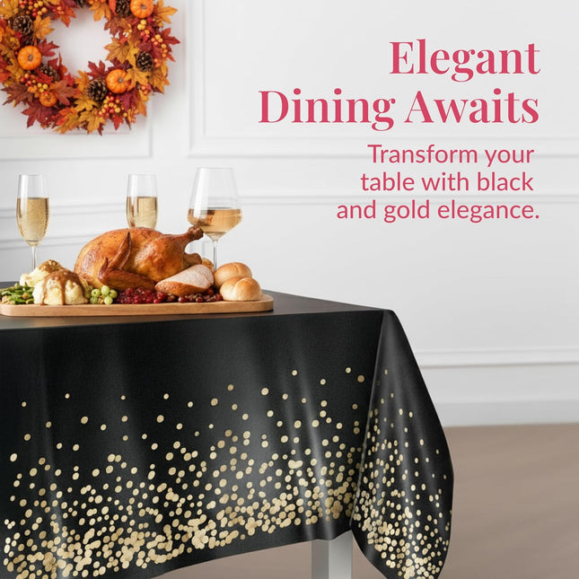 4 Pack Black & Gold Tablecloths 54x108 – Disposable Party Table Covers