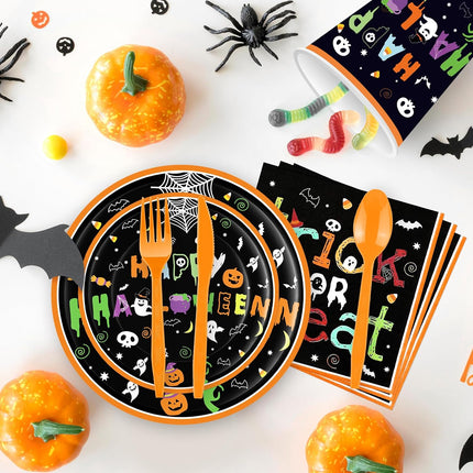 175-Piece Halloween Tableware Set for 25, Plates, Cups, Napkins & Utensils
