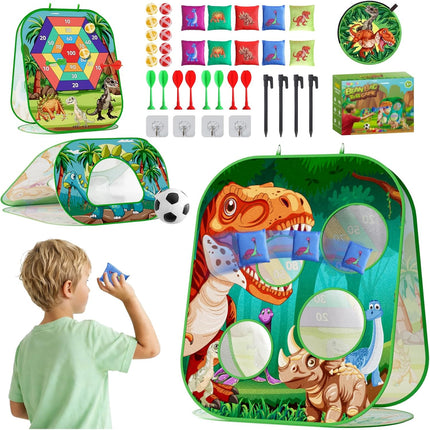 4 in 1 Dinosaur Bean Bag Toss Game Cornhole Dart Board Kids Outdoor Toy