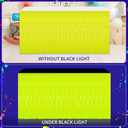 4-Pack Glow in the Dark Tinsel Table Skirts – Neon UV Party Decorations