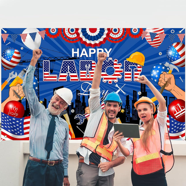 Happy Labor Day Backdrop Banner Party Decorations Photo Booth Prop