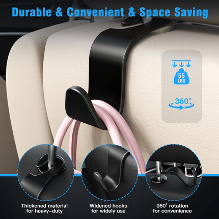 Car Seat Headrest Hooks – 4-Pack Universal Hanger for Handbag, Purse, Coat