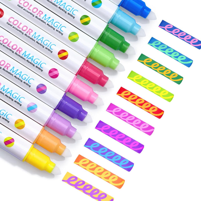 10-Pcs Color Changing Highlighters – Dual Tip Markers, Fluorescent Colors for Art & School
