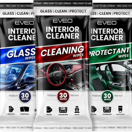 3-in-1 Car Cleaning Wipes, 90-Pack Interior & Exterior Cleaner, Glass & Protectant