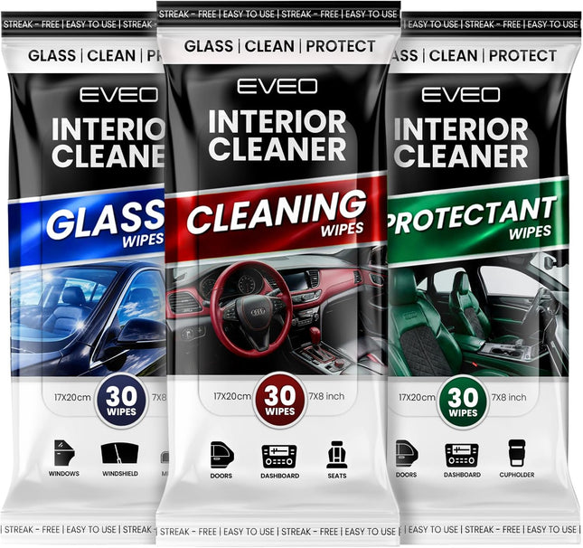 3-in-1 Car Cleaning Wipes, 90-Pack Interior & Exterior Cleaner, Glass & Protectant