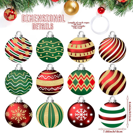 12-Pcs Hanging Candy Cane Ornaments for Christmas Yard: 8x8 Inch Outdoor Decorations
