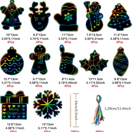 48PCS Christmas Scratch Art – DIY Rainbow Santa, Snowman & Tree Crafts