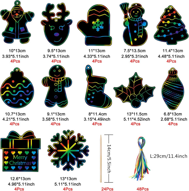 48PCS Christmas Scratch Art – DIY Rainbow Santa, Snowman & Tree Crafts