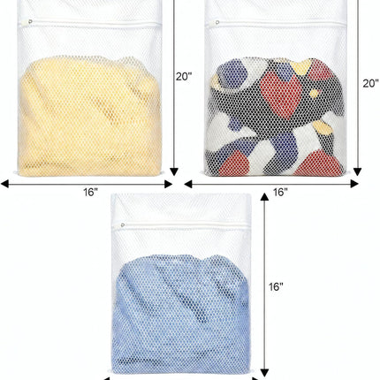 3 Pack Mesh Laundry Bags 2XL & L, Durable Wash Bags with Auto-Lock Zippers