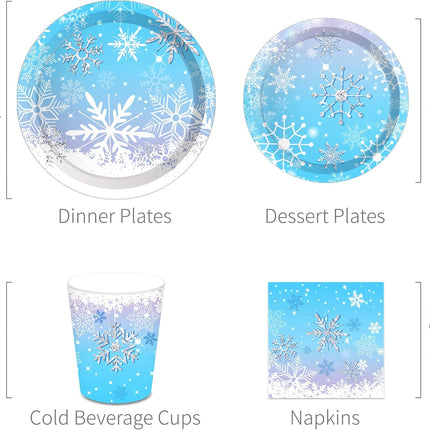 88pcs Snowflake Party Set – Blue Plates, Cups, Napkins for Winter & Christmas