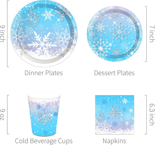 88pcs Snowflake Party Set – Blue Plates, Cups, Napkins for Winter & Christmas