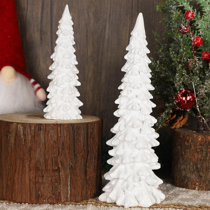 Winter Snow Resin Christmas Trees, Set of 2 White Glittered Tabletop Decor