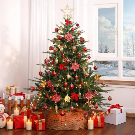 106PCS Colorful Shatterproof Christmas Ball Ornaments Set with Hooks, Red & Gold