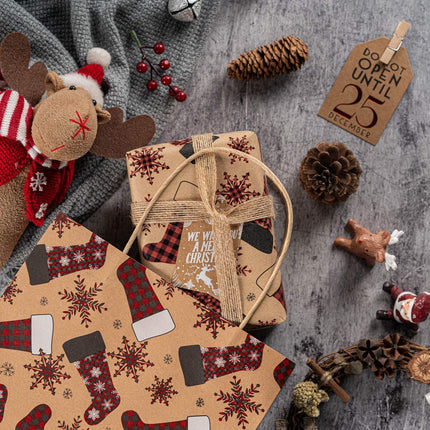 4 Rolls Christmas Wrapping Paper with Tags, Jute String & Gift Bows – 30"x10ft
