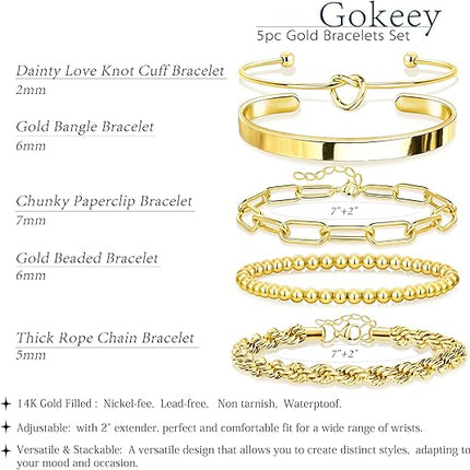 Gold Bracelets Set for Women – 14K Gold Plated Sterling Silver & Stackable Bangles