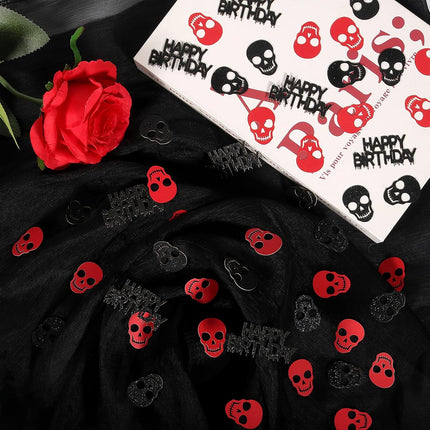 200-Piece Black & Red Skull Confetti, Gothic Horror Halloween Table Party Decor