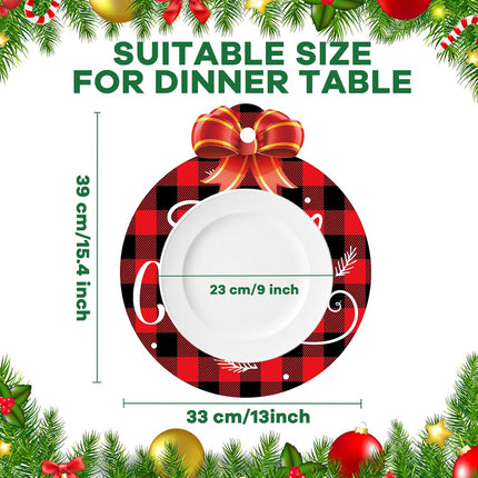 6-Pack Merry Christmas Round Placemats – Buffalo Plaid Washable Holiday Table Mats