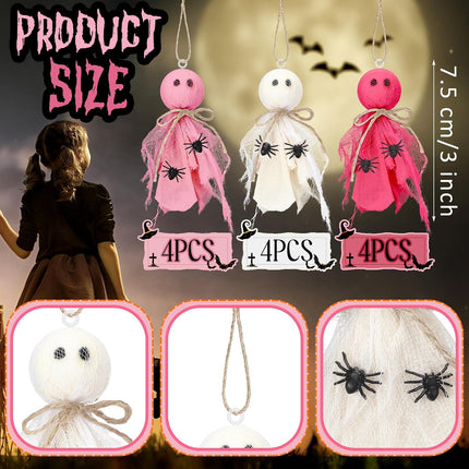 12-Piece Pink & White Ghost Ornaments, Fabric Halloween Tree & Mantel Decorations
