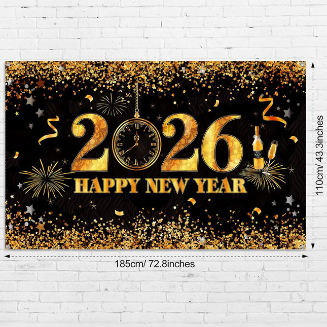 Happy New Year 2026 Photo Booth Backdrop – 72.8×43.3in Party Decor